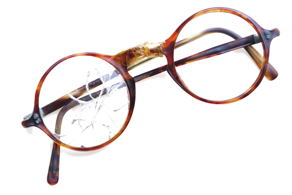 Red framed broken glasses
